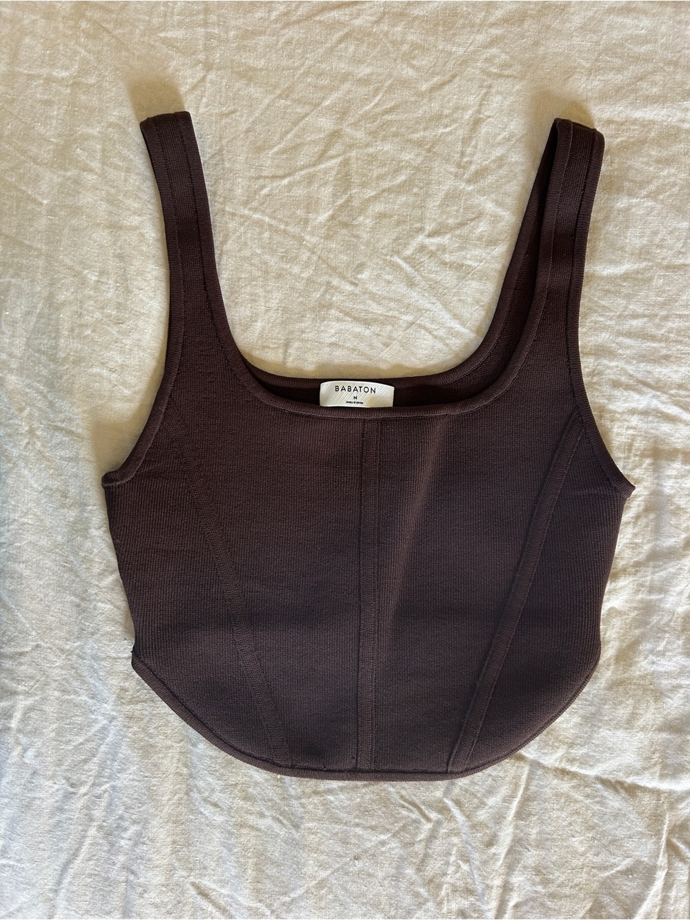 Babaton Dark Brown Structured Ribbed Crop Tank
